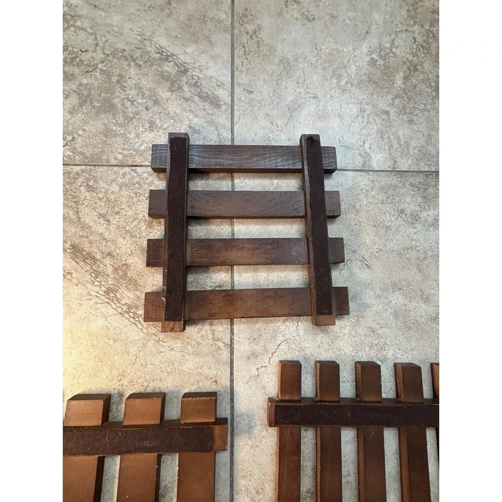 Vintage Handmade Wood Trivets Set of 3 Slatted Hot Pads Rustic Tongue Groove